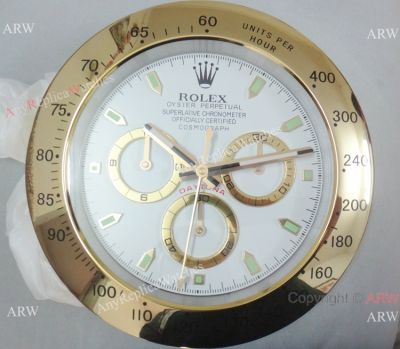 Copy Daytona Rolex Wall Clock Yellow Gold case White Face